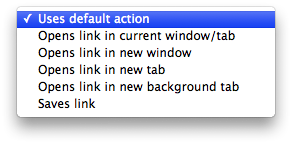 Screenshot of available actions